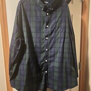 Men's Green and Blue Plaid Button-Down Shirt